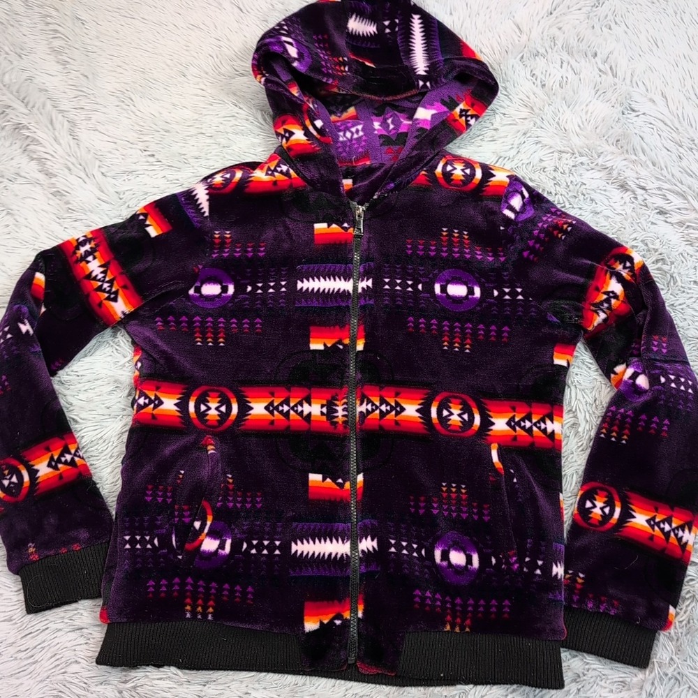 Aztec Jacket Womens M Purple Fleece Southwestern Zip Up Cozy Warm Comfort Hood‎